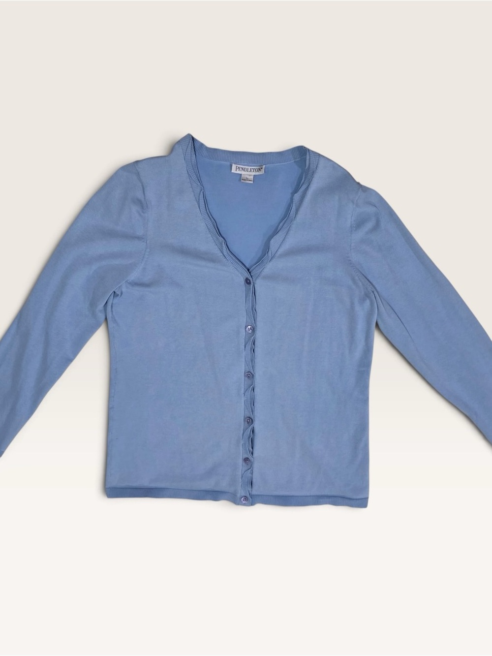 Pendleton Women’s Large Silk Blend Blue Ruffle Trim Cardigan